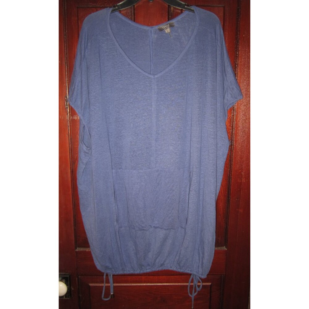 Lysse NY L XL Stretch Knit Linen Tunic Top Tee Shirt Blouse Ties Pocket Slouchy